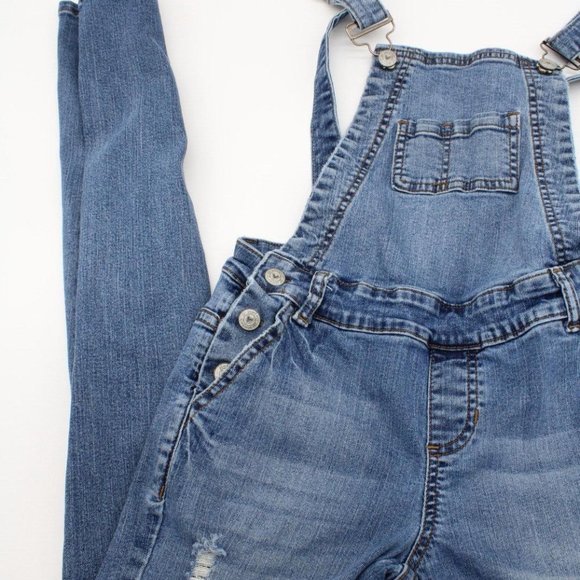 Kiss & Cry Size 1 Distressed Denim Bib Girls Skinny Overalls - Picture 2 of 9